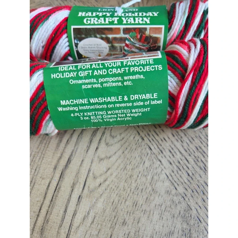 Lion Brand Yarn Happy Holiday Craft Yarn Christmas Lot Of 2 Vintage NOS 4 Ply